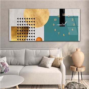 Horizontal bedrucktes Glas mit Kunst und Naturthema und einer Uhr an der Seite 151