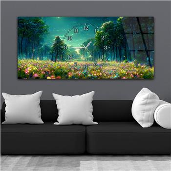 Yatay Saatli Ortadan Sanat Temalı Cam Tablo123