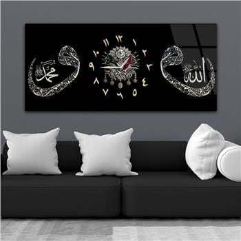 Tableau en verre à thème religieux avec horloge centrale horizontale  098