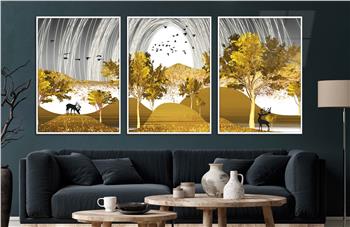 Alüminyum Çerçeveli Sanat Temalı 3lü Set CAM Tablo 0079