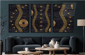 Alüminyum Çerçeveli Sanat Temalı 3lü Set CAM Tablo 0050