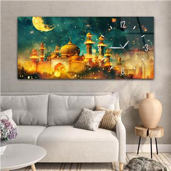 Yatay Saatli Yandan Dini Temalı Cam Tablo 082