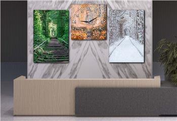 DOĞA GÖRSELLİ CAM TABLO SAAT SETİ 