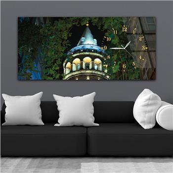 Horizontal bedrucktes Glas mit Kunst und Naturthema und einer Uhr an der Seite 104