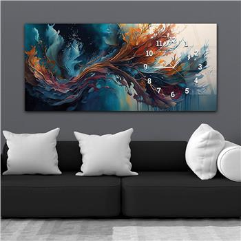 Horizontal bedrucktes Glas mit Kunst und Naturthema und einer Uhr an der Seite 190