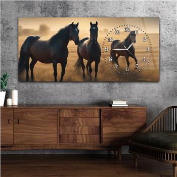 Yatay Saatli Yandan Sanat Temalı Cam Tablo 374