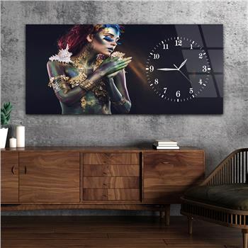 Horizontal bedrucktes Glas mit Kunst und Naturthema und einer Uhr an der Seite 086