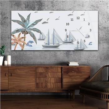 Horizontal bedrucktes Glas mit Kunst und Naturthema und einer Uhr an der Seite 158