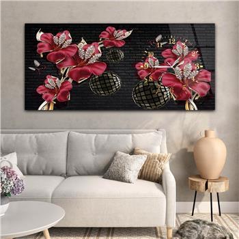 Horizontal bedrucktes Glas mit Kunst und Naturthema und einer Uhr an der Seite 064