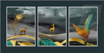 Alüminyum Çerçeveli Sanat Temalı 3lü Set MDF Tablo 0063