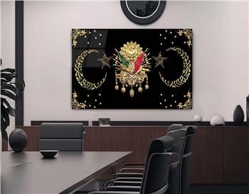 OSMANLI DEVLET ARMASI VE AY YILDIZ GÖRSELLİ CAM TABLO