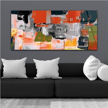 Horizontal bedrucktes Glas mit Kunst und Naturthema und einer Uhr an der Seite 147