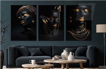 Alüminyum Çerçeveli Sanat Temalı 3lü Set CAM Tablo 0074