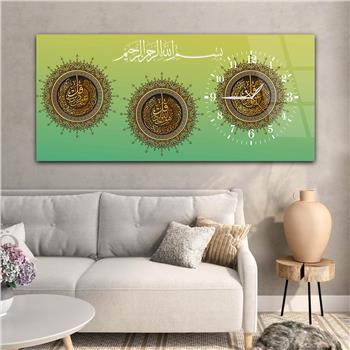 لوحة زجاجية أفقية ذات طابع ديني مع ساعة جانبية 058