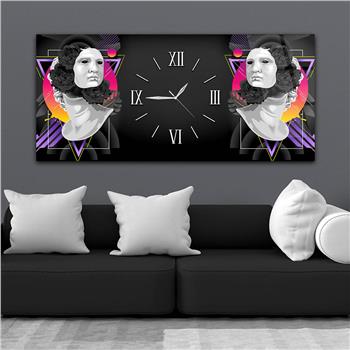 Yatay Ortadan Saatli  Sanat ve Doğa Temalı Cam Tablo 093