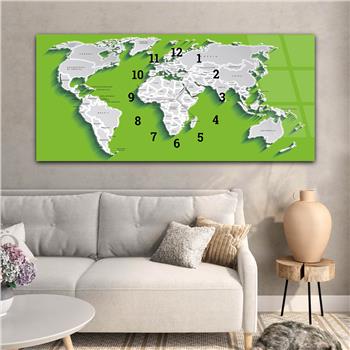 Yatay Saatli Ortadan Vatan Temalı Cam Tablo 090