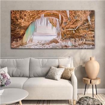 Horizontal bedrucktes Glas mit Kunst und Naturthema und einer Uhr an der Seite 123