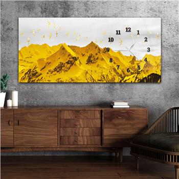 Horizontal bedrucktes Glas mit Kunst und Naturthema und einer Uhr an der Seite 152