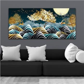 Yatay Saatli Yandan Sanat ve Doğa Temalı Cam Tablo 012