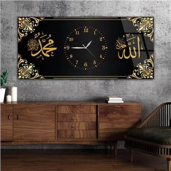 Tableau en verre à thème religieux avec horloge centrale horizontale  058