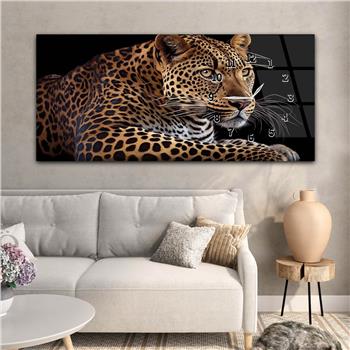 Horizontal bedrucktes Glas mit Kunst und Naturthema und einer Uhr an der Seite 129