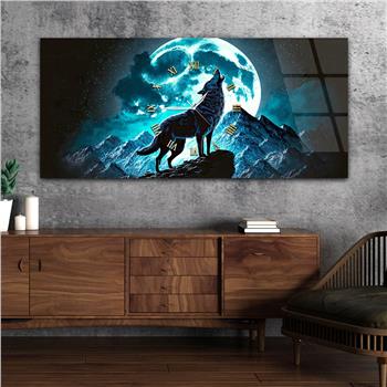 Yatay Ortadan Saatli  Sanat ve Doğa Temalı Cam Tablo 050