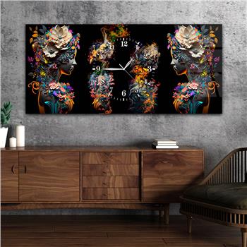 Yatay Ortadan Saatli  Sanat ve Doğa Temalı Cam Tablo 064