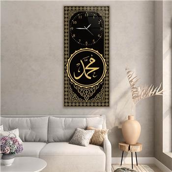 Dikey Üstten Saatli Dini Temalı Cam Tablo 011