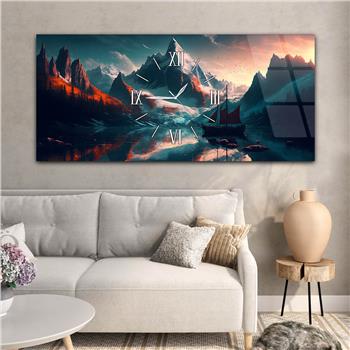 Yatay Ortadan Saatli  Sanat ve Doğa Temalı Cam Tablo 106