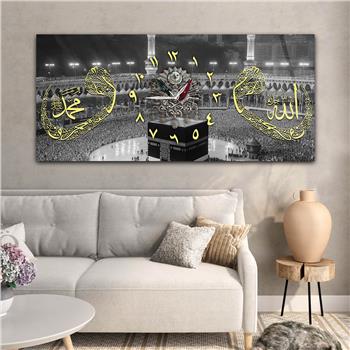 Tableau en verre à thème religieux avec horloge centrale horizontale  100