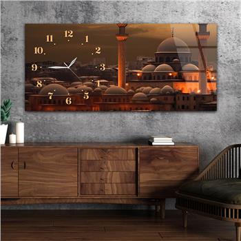 Yatay Saatli Yandan Dini Temalı Cam Tablo 083