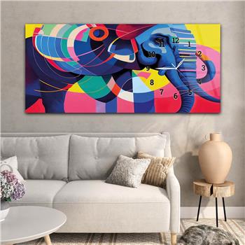 Horizontal bedrucktes Glas mit Kunst und Naturthema und einer Uhr an der Seite 155