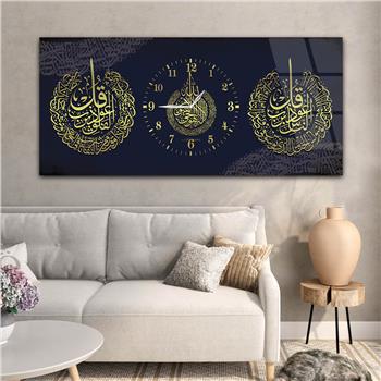 Tableau en verre à thème religieux avec horloge centrale horizontale  076