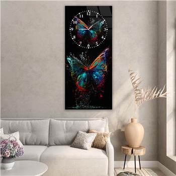 Vertikales bedrucktes Glas Kunst und Naturthema mit Uhr Oben  031