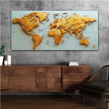 Yatay Saatli Ortadan Vatan Temalı Cam Tablo 136