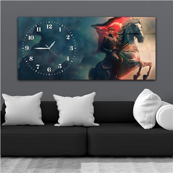 Yatay Saatli Yandan Vatan Temalı Cam Tablo 034