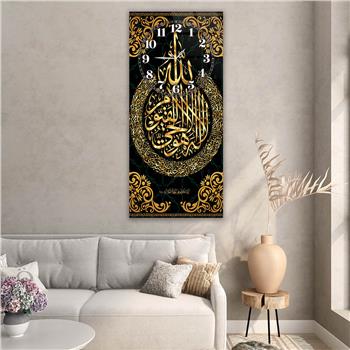 Dikey Üstten Saatli Dini Temalı Cam Tablo 003