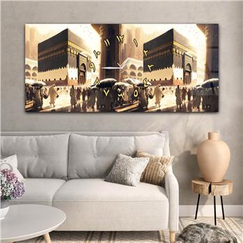 Yatay Ortadan Saatli  Dini Temalı Cam Tablo 113