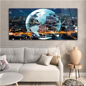 Yatay Saatli Yandan Sanat ve Doğa Temalı Cam Tablo 210