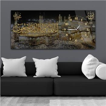 Yatay Saatli Yandan Dini Temalı Cam Tablo 086