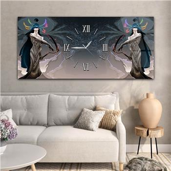 Yatay Ortadan Saatli  Sanat ve Doğa Temalı Cam Tablo 091