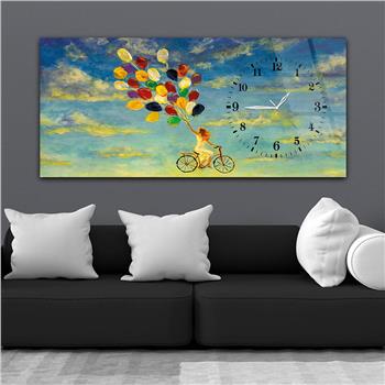 Horizontal bedrucktes Glas mit Kunst und Naturthema und einer Uhr an der Seite 050