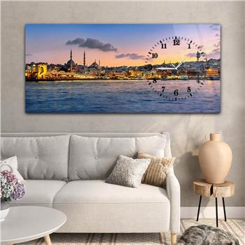 Yatay Saatli Yandan Sanat ve Doğa Temalı Cam Tablo 007