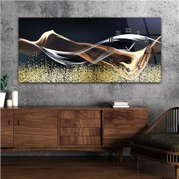 Horizontal bedrucktes Glas mit Kunst und Naturthema und einer Uhr an der Seite 162