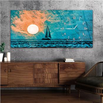 Yatay Saatli Yandan Sanat ve Doğa Temalı Cam Tablo 001