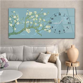 Horizontal bedrucktes Glas mit Kunst und Naturthema und einer Uhr an der Seite 070