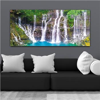 Horizontal bedrucktes Glas mit Kunst und Naturthema und einer Uhr an der Seite 097