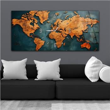 Yatay Saatli Ortadan Vatan Temalı Cam Tablo 100