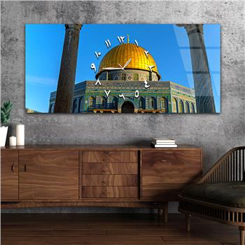 Tableau en verre à thème religieux avec horloge centrale horizontale  005