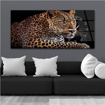 Horizontal bedrucktes Glas mit Kunst und Naturthema und einer Uhr an der Seite 129